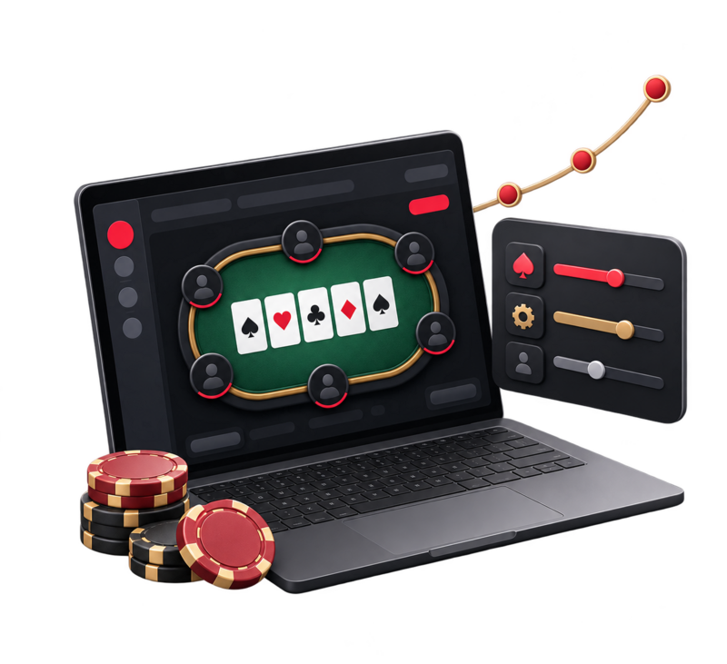 White label poker software interface shown on a vertical mobile screen